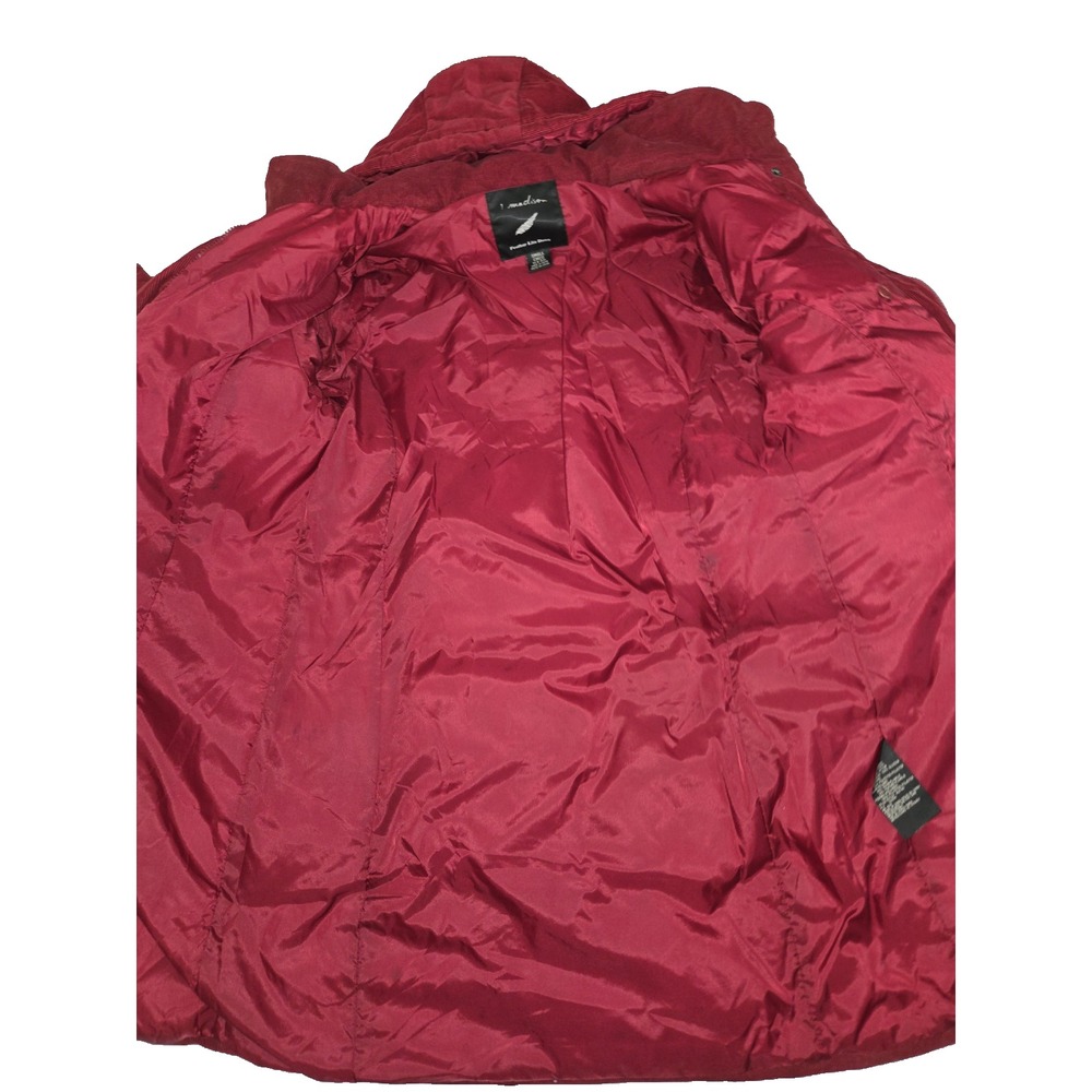 1 Madison Vintage Red Corduroy Puffer Jacket With Hood Small Feather Lite Down - Picture 3 of 11